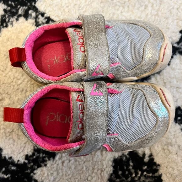 Plae Metallic Silver Pink Suede & Nylon Velcro Sneakers Size 5.5 - Picture 6 of 10